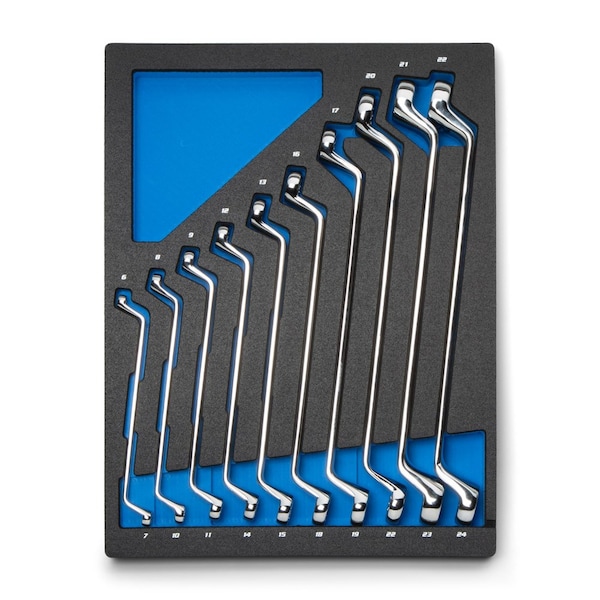 75-Degree Deep Offset Double Box End Wrench Set, 6 to 24 mm, Metric, 10-Piece with Mechanic's Tray
